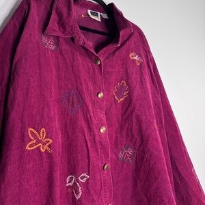 CST Studio Woman Burgundy Embroidered Corduroy Button-Up Shirt Jacket 28W